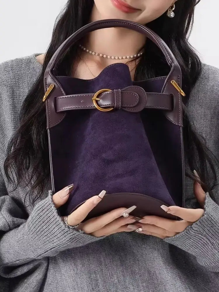 Advanced purple velvet bucket bag for women's new commuting trend single shoulder crossbody bag