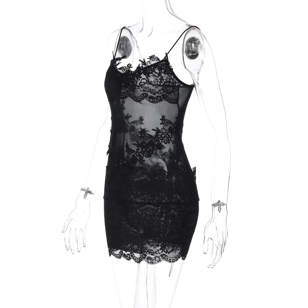 Sexy Sheer High Waist Lace Patchwork Dress for Women