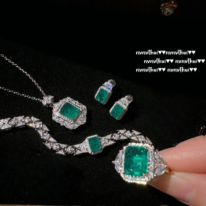 Vintage Geometric Tourmaline Jewelry Set for Women
