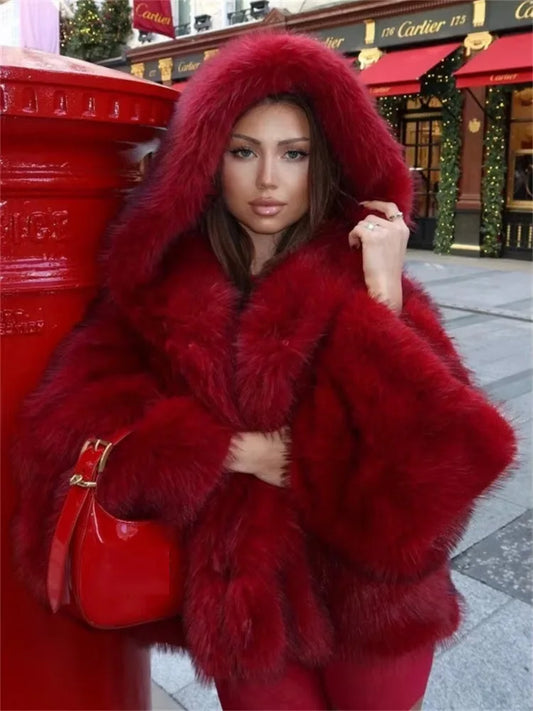 Hooded Faux Fur Coat