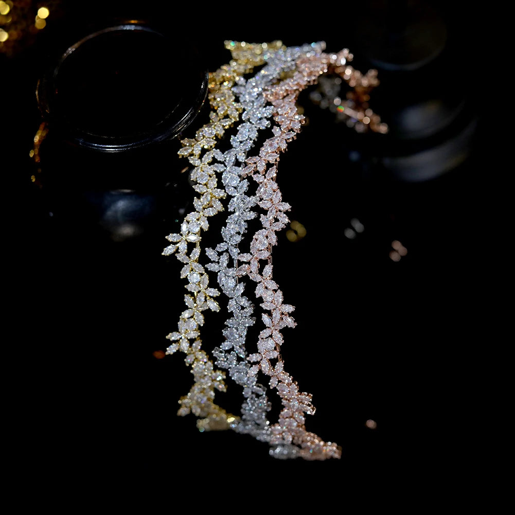 Dazzling Rose Gold Bridal Crown Headpiece For Women