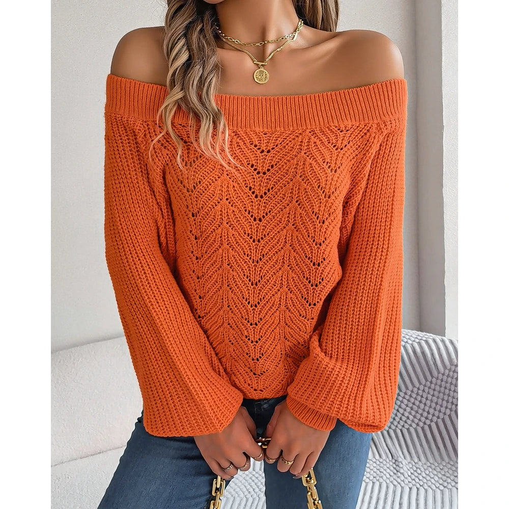 Women Off Shoulder Long Sleeve Knit Sweater Female Spring Casual Top y2k Clothes Streetwear