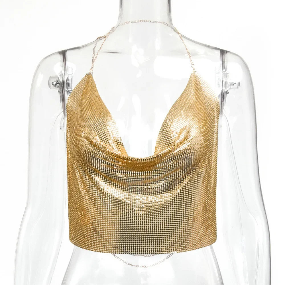 Tank Top Women Metal Sequin Camisole Party Nightclub Music Festival Sleeveless Sexy Vest for Female Streetwear 2025 Summer New