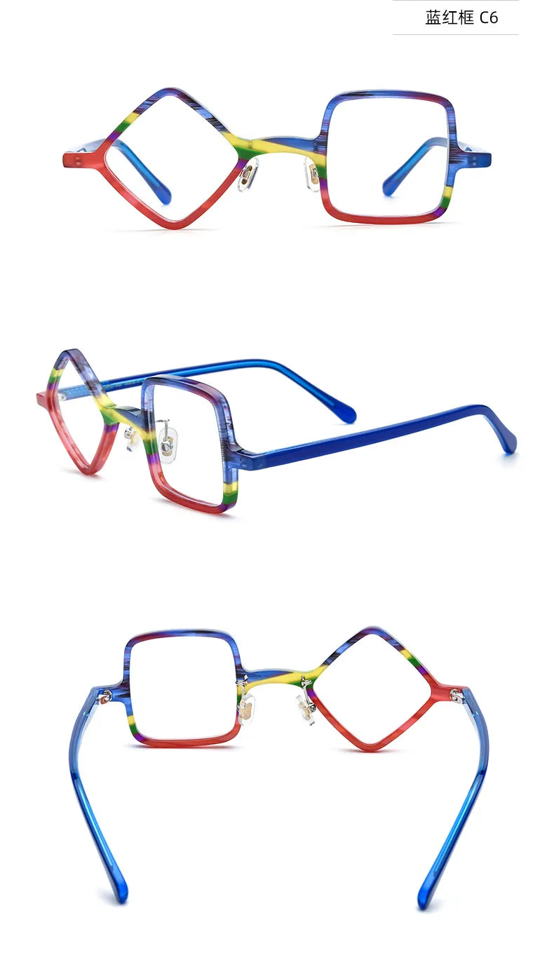 Frosted Patchwork Square Acetate Eyeglass Frames for Women