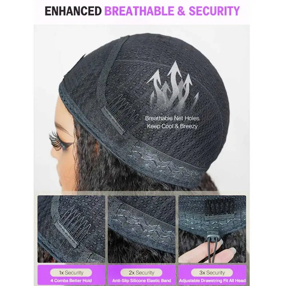 Glueless Kinky Straight Human Hair Half Wig For Women