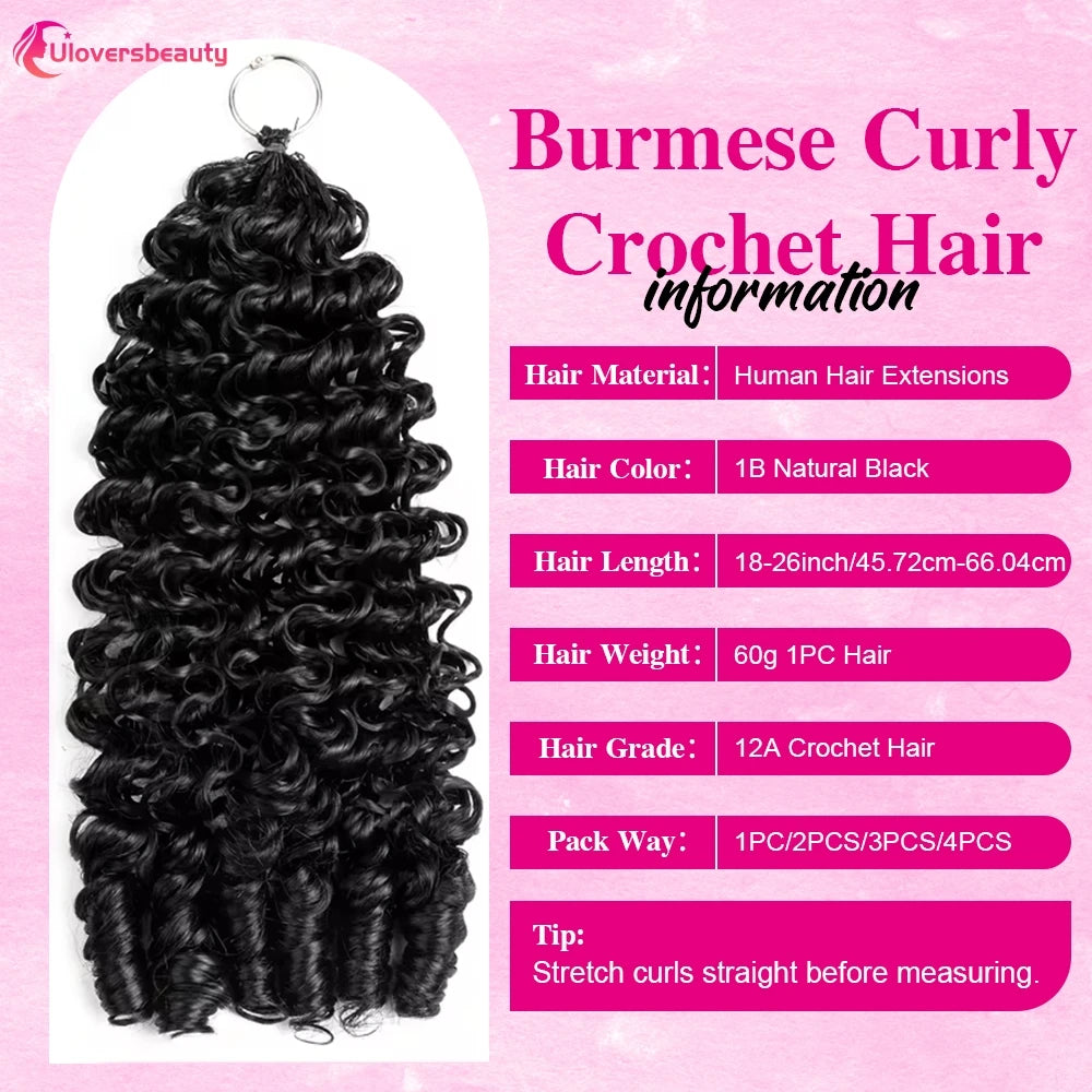 Burmese Curly Crochet Human Hair Extensions for Women