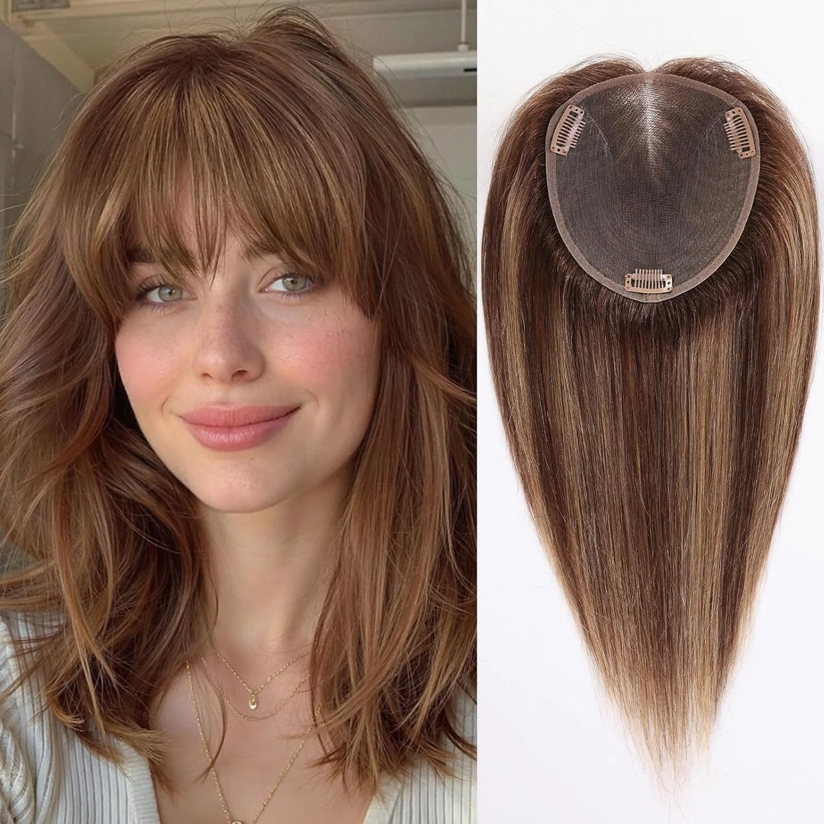 Swiss Lace Remy Human Hair Topper With Bangs For Women