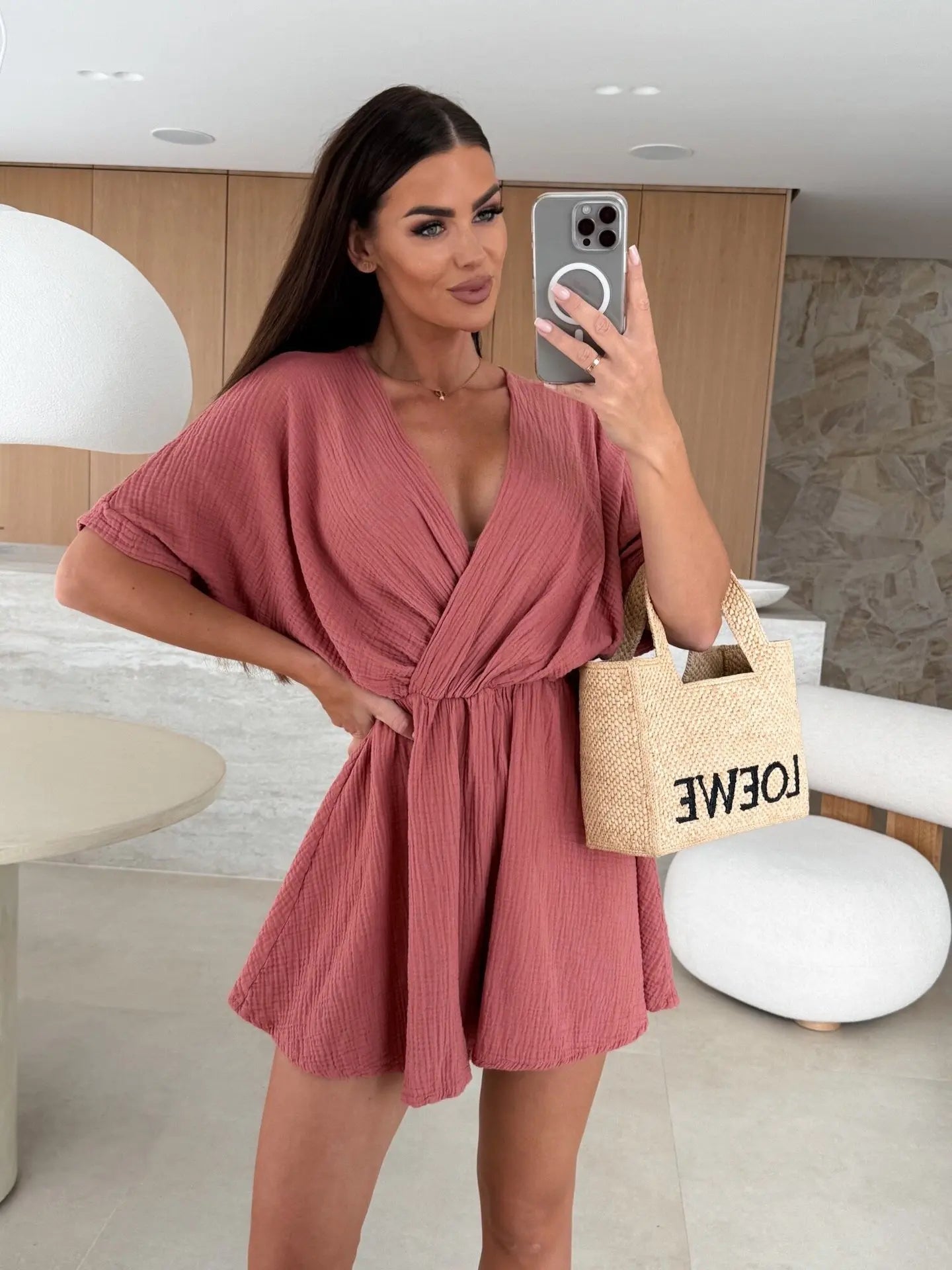 Elegant Deep V Neck Short Sleeve White Romper for Women
