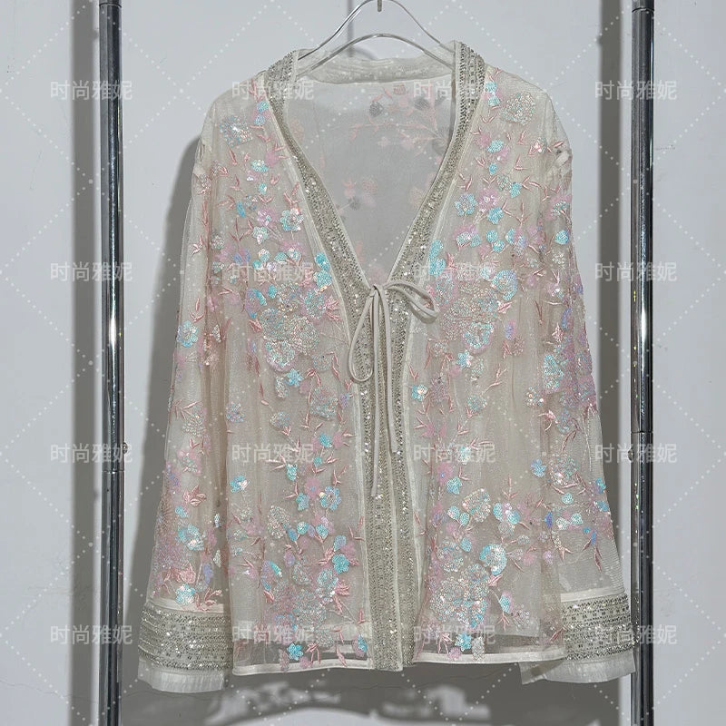 Fashion Heavy Sequin Beaded Women's Versatile Loose Trendy Embroidered Cardigan Top 2025 Autumn New Commuter Jacket