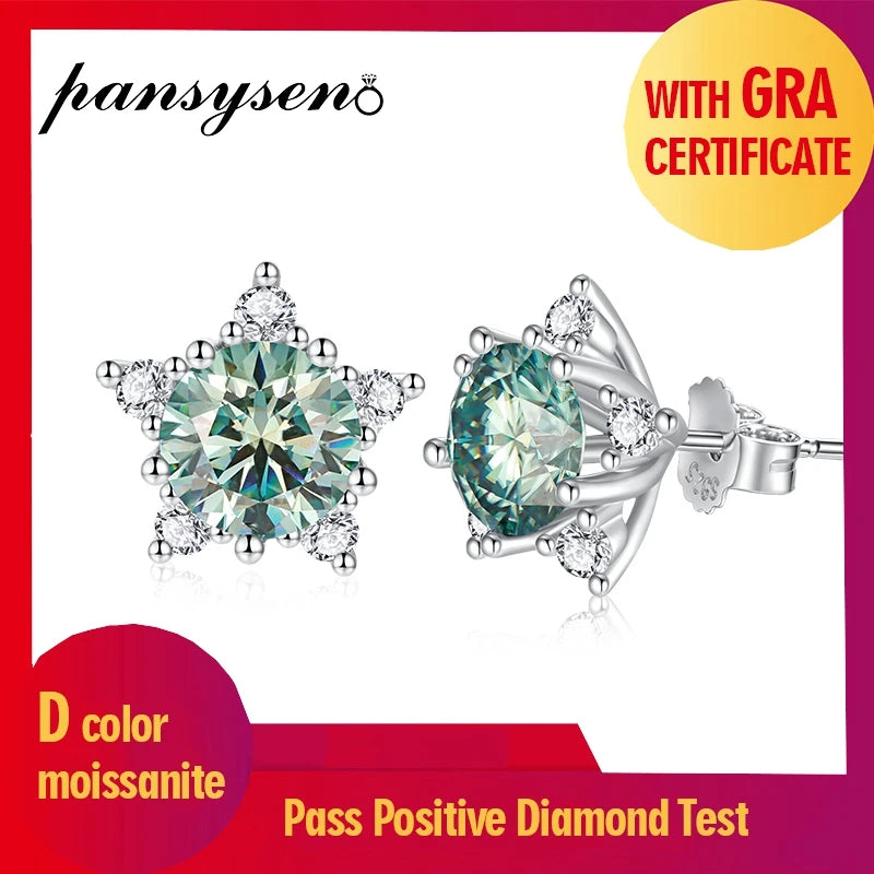 Stud Earrings With Blue Green Moissanite 2 Carat Total Elegant Timeless Style Gift