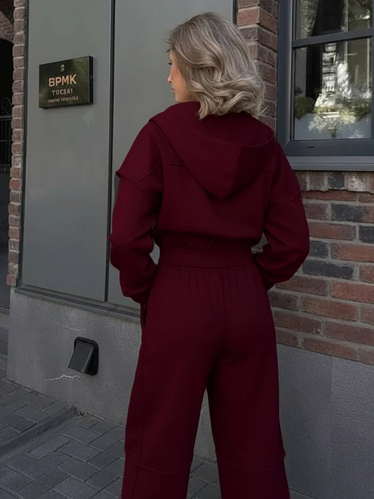 Cozy Woolen Hooded Pantsuit