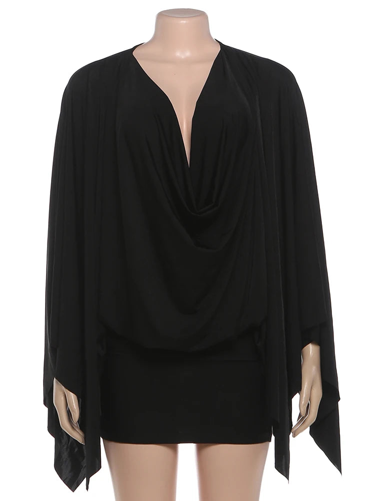 Satin Deep V Neck Mini Dress With Long Sleeves for Women