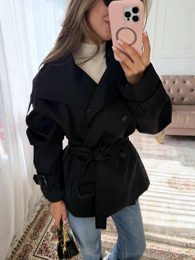 Relaxed Fit Belted Single Breasted Jacket for Women