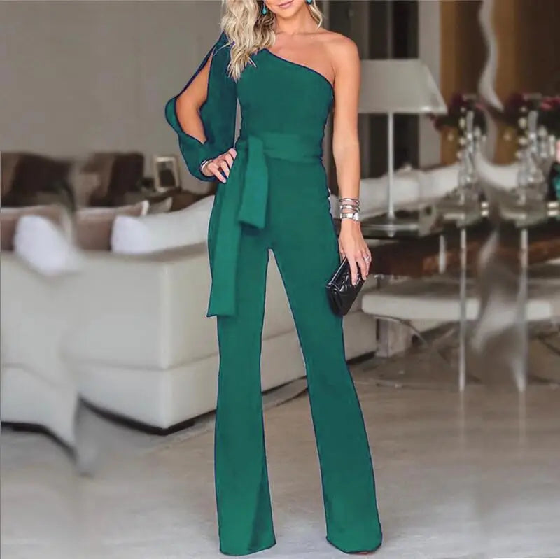 Elegant Slim-Fit One-Sleeve Party Jumpsuit for Women