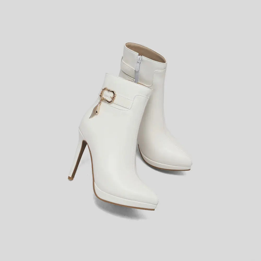 Red High Heel Pointed Toe Ankle Boots