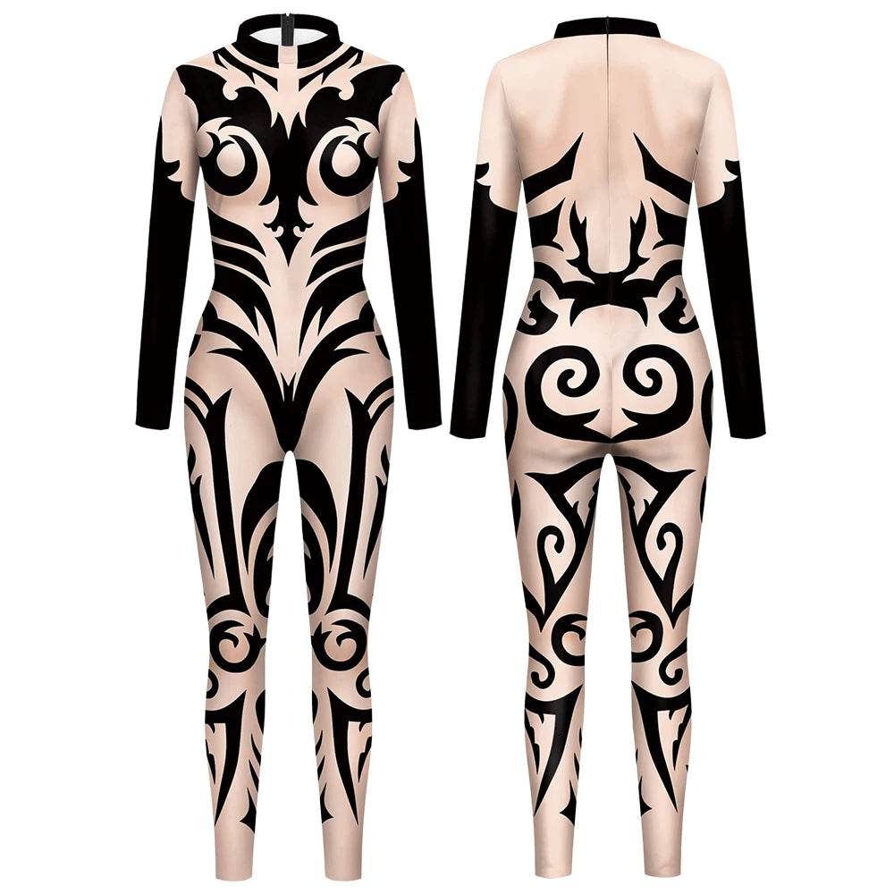 Elegant Skin Color Rhinestone Print Jumpsuit for Women