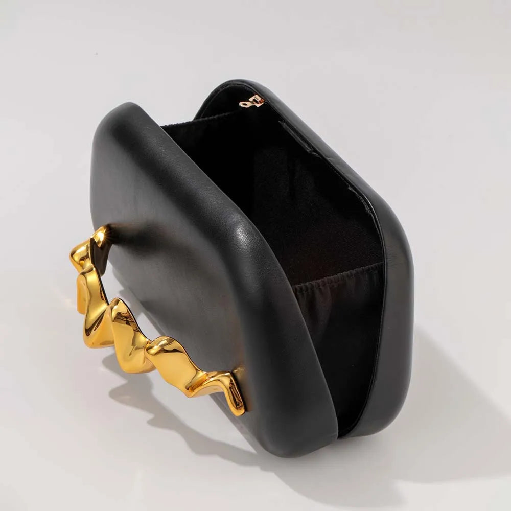 2025 Gold Metal Closure Box Clutch Bag for Women Vintage PU Leather Evening Bags Party Wedding Purse Clutch Elegant Prom Handbag