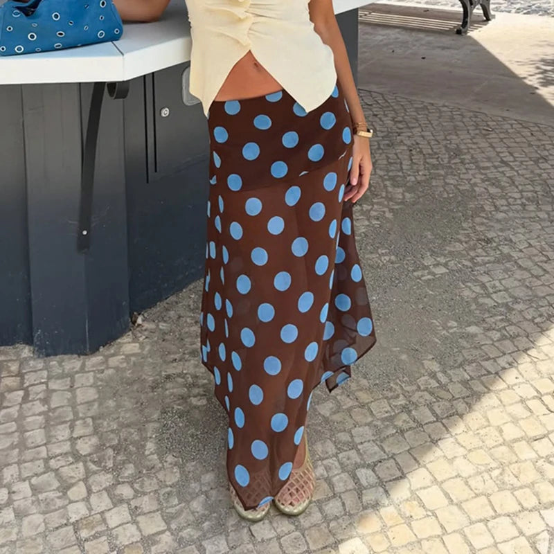 Polka Dot Halter Chic Crop Top And Skirt Set for Women