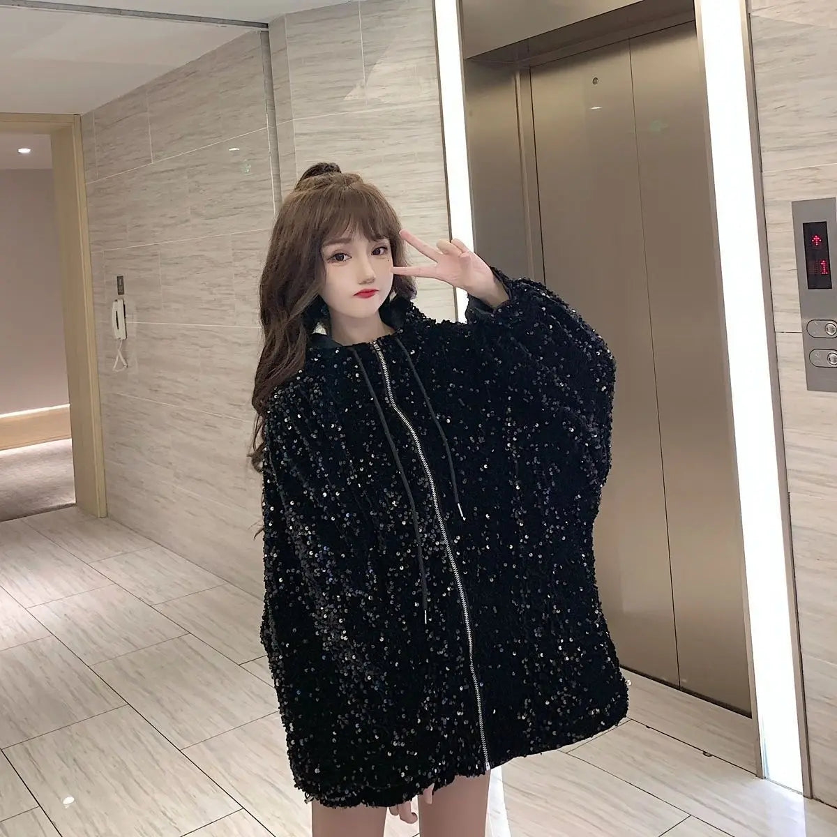 Starry Sky Hooded Jacket Women's Coat 2025 Autumn New Style Loose Clothing