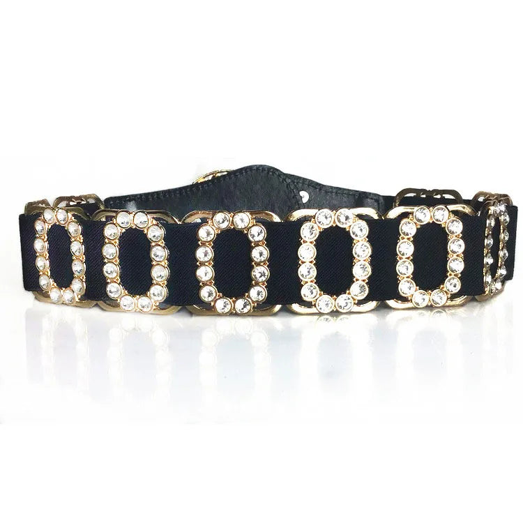 Crystal Rhinestone Wide Elastic Waist Belt for Women