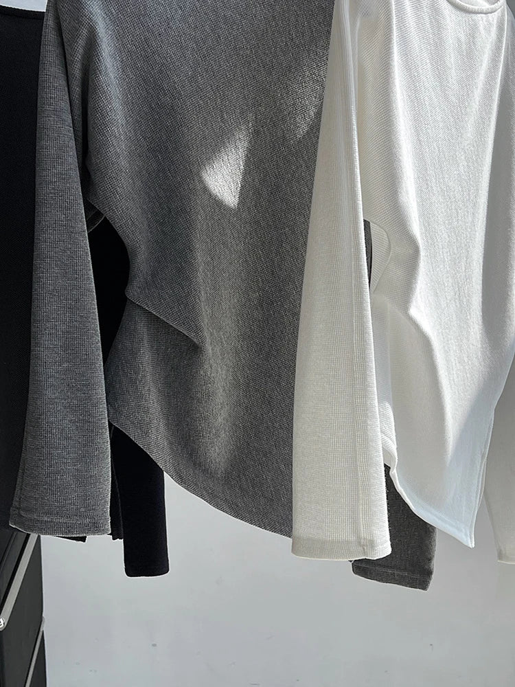 Black Pleated Asymmetrical Collar Sweatshirt for Women