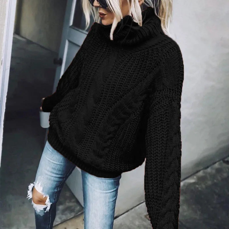 Oversized Chunky Knit Turtleneck Sweater for Women