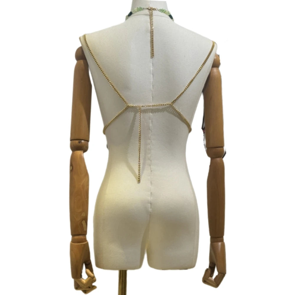 FAGADOER Sexy Beading Patchwork Camisole Bodycon T-shirt Woman Spaghetti Strap Sleeveless Backless Crop Top Female Streetwear