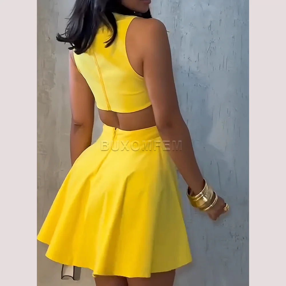 Women Stylish Short Skrits Buttoned Formal Outwear Ladies' Sleeveless V-Neck Dress Party Evening Dresses Women's New Clothing