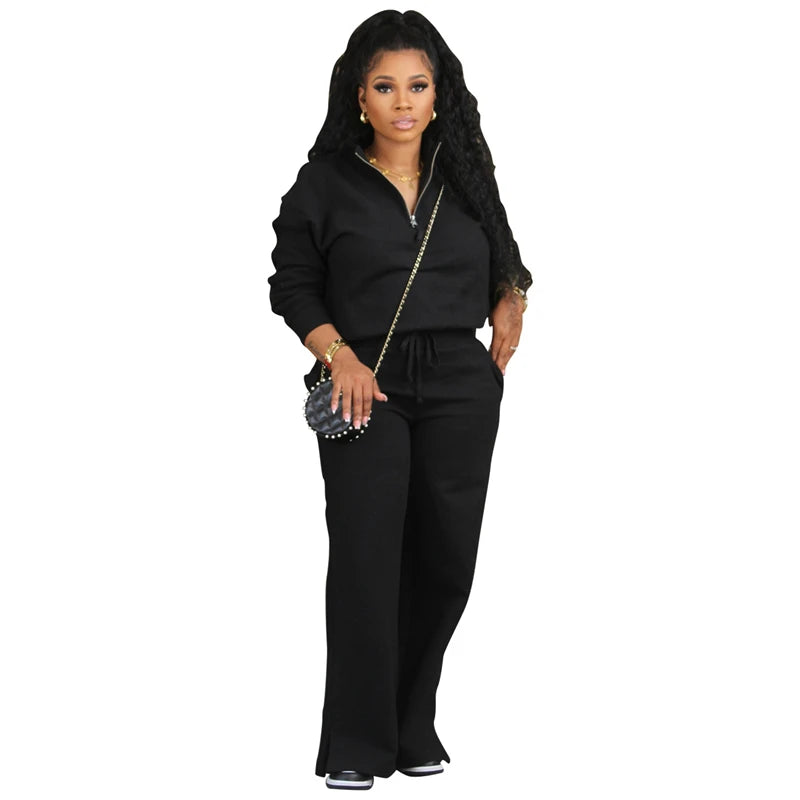 Fleece Pullover Sweatshirt And Pants Outfit for Women