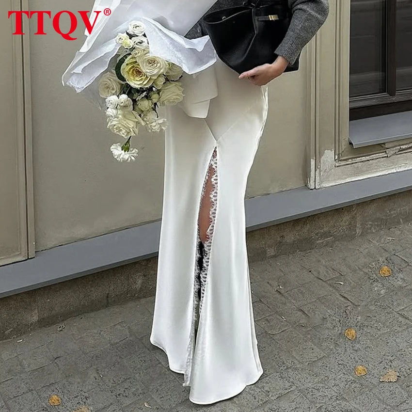 Elegant High Waist Floor Length Satin Skirt for Women