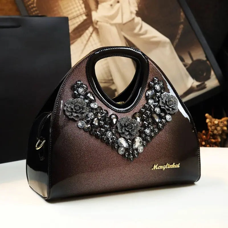 Designer Brand Fashionable Diamond-encrusted Dumpling Bag Genuine Leather Hand-held Crossbody Bags for Women Sac À Main Femme