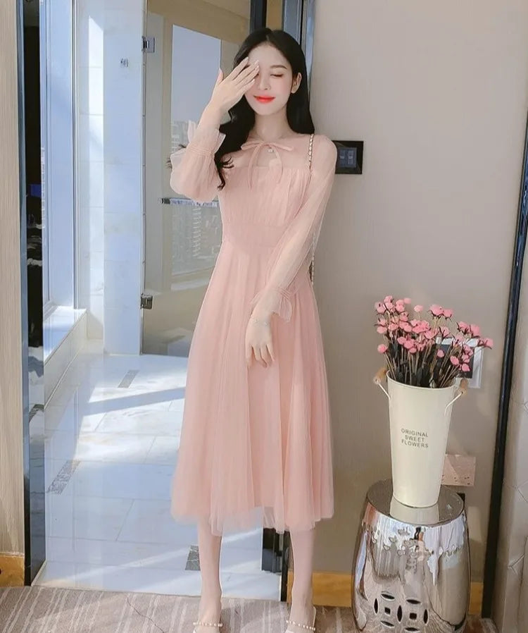 2026 Summer French Style Mesh Tulle Long Dress Women Elegant Fairy Party Maxi Dress Soft Aesthetic Holiday Beach Wear