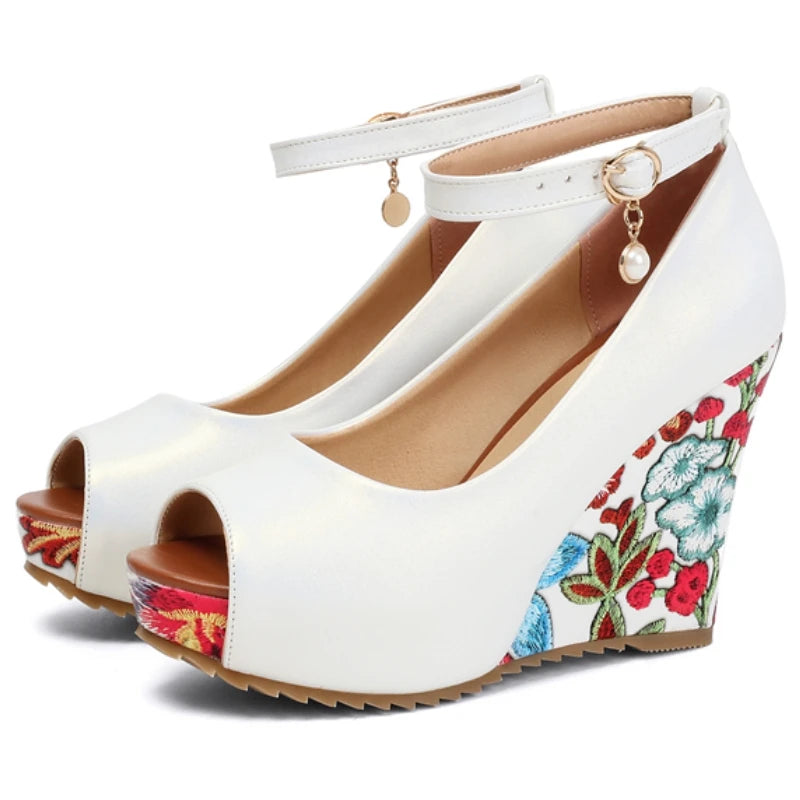 Strappy Buckle Platform Wedges