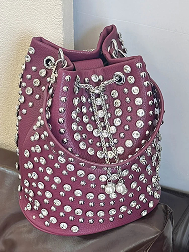 Rivet Bucket Bag With Chain Strap