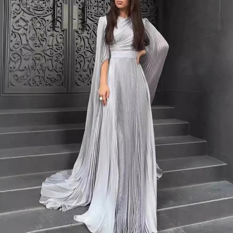 Pleated Solid Color Robe Dress