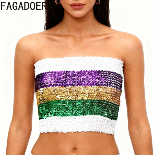 Sparkly Sequin Strapless Metallic Party Top for Women