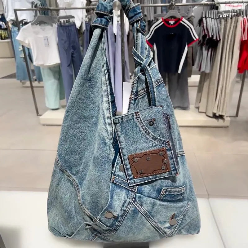 Fashion Washed Denim women handbags Y2K chian Shoulder bags for Female Simple Large capacity Student ladies big Totes bolsas