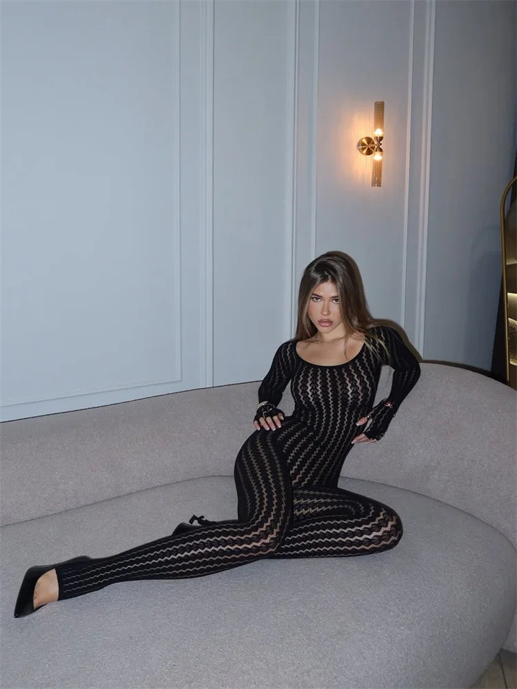 Sheer Patchwork Wrap Front Jumpsuit