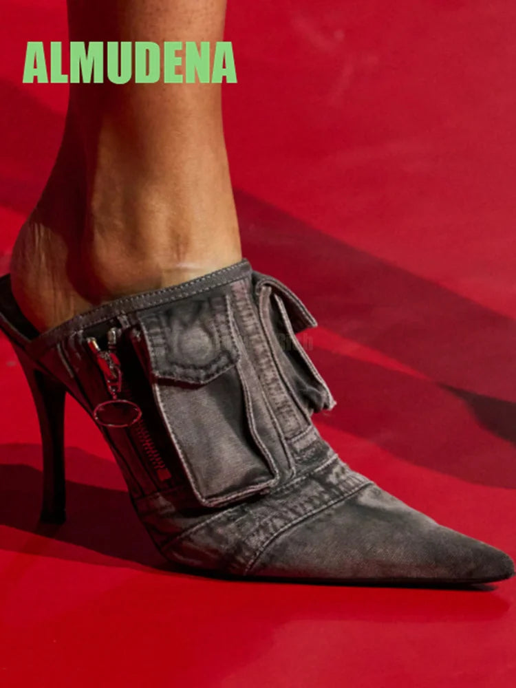 Denim Wrapped Thin High Heel Pointed Toe Pumps For Women