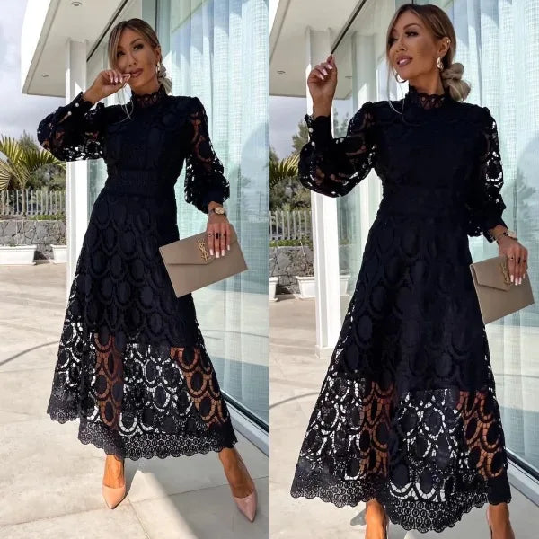 Elegant Lace with Hollow Detailing Maxi Dress for Women