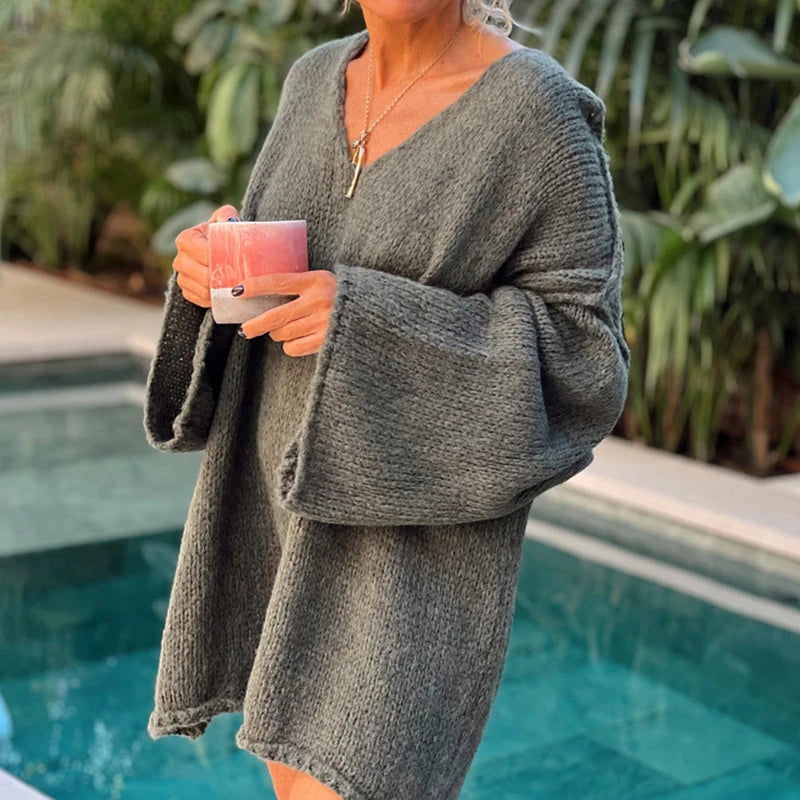 Casual V Neck Patchwork Simple Tops, Women Autumn Winter Long Raglan Sleeve Solid Sweaters, 2025 Loose Straight Ladies Pullovers