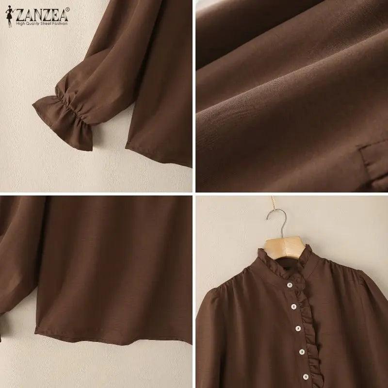 Elegant Ruffled Trim Long Sleeve Blouse for Women