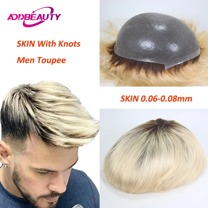 Natural Remy Hair Thin Skin Toupee Hair System for Men