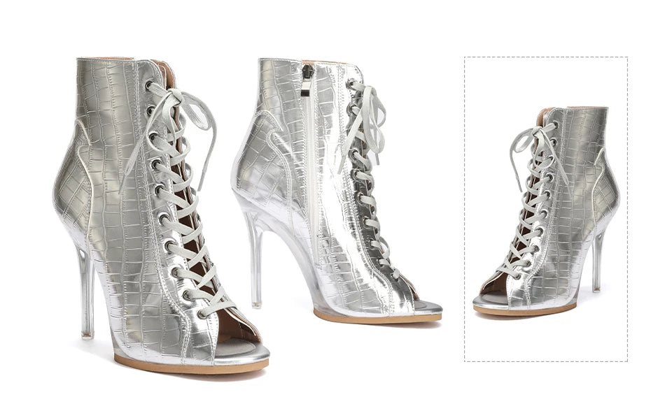 Lace-Up Crystal Heel Ballroom Dance Boots for Women
