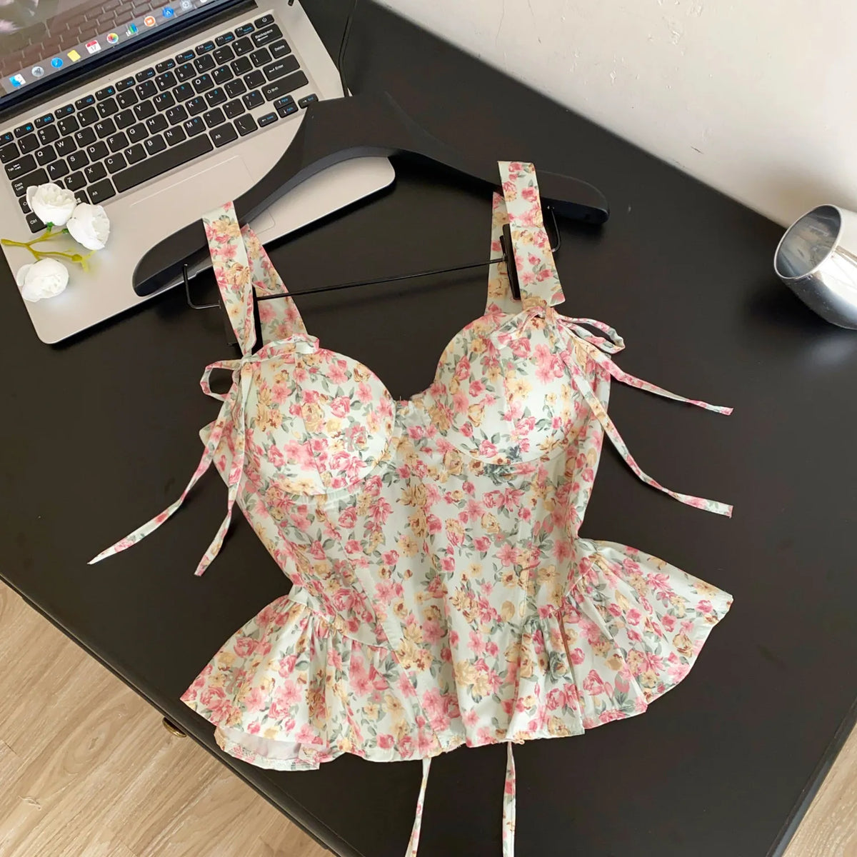 Summer Floral Lace-Up Corset Camisole Top for Women
