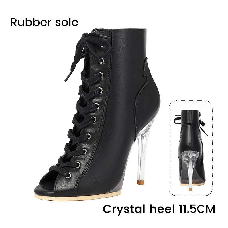Lace-Up Crystal Heel Ballroom Dance Boots for Women