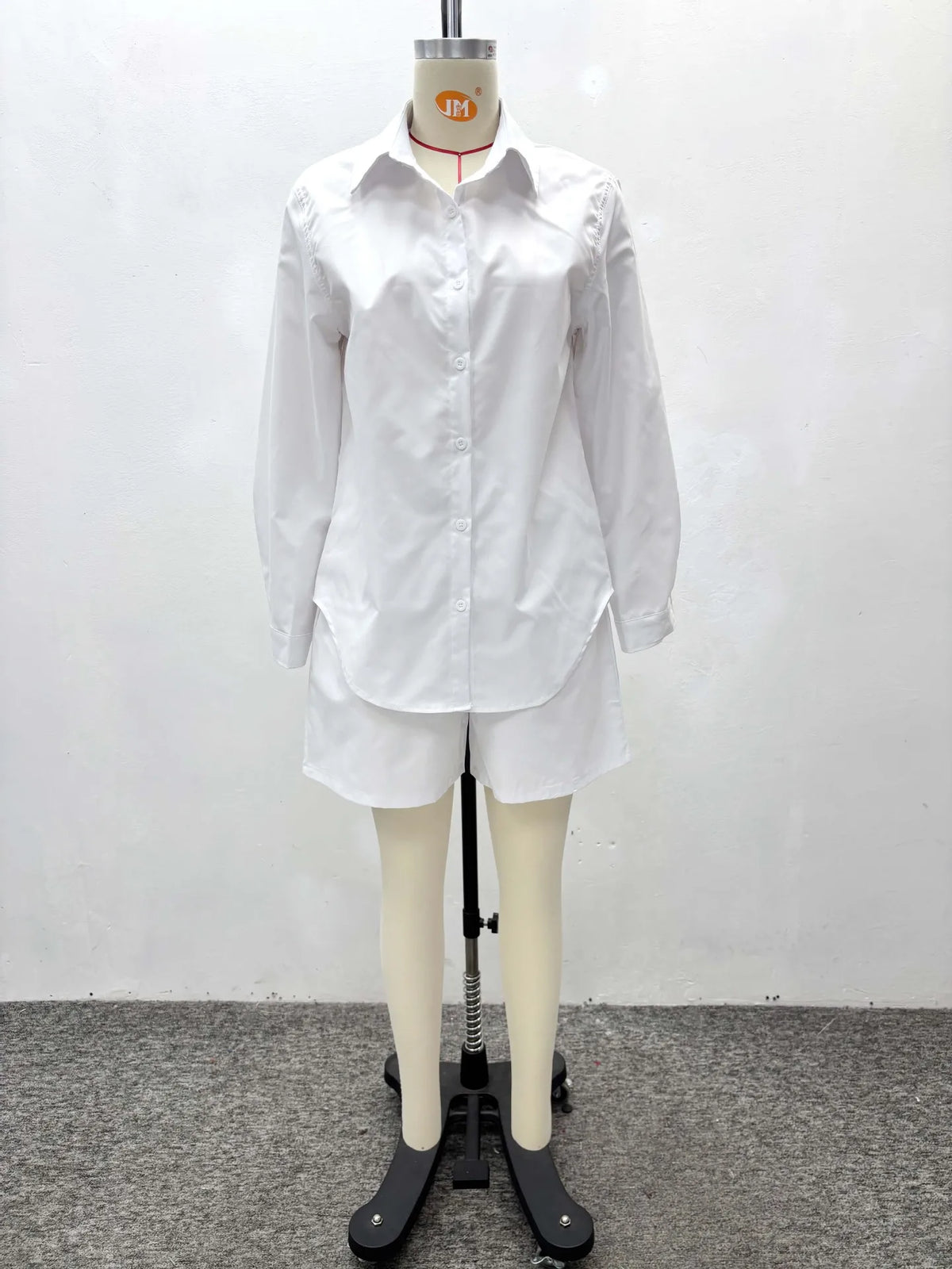 Casual Turn Down Collar Shirt And Shorts Set for Women