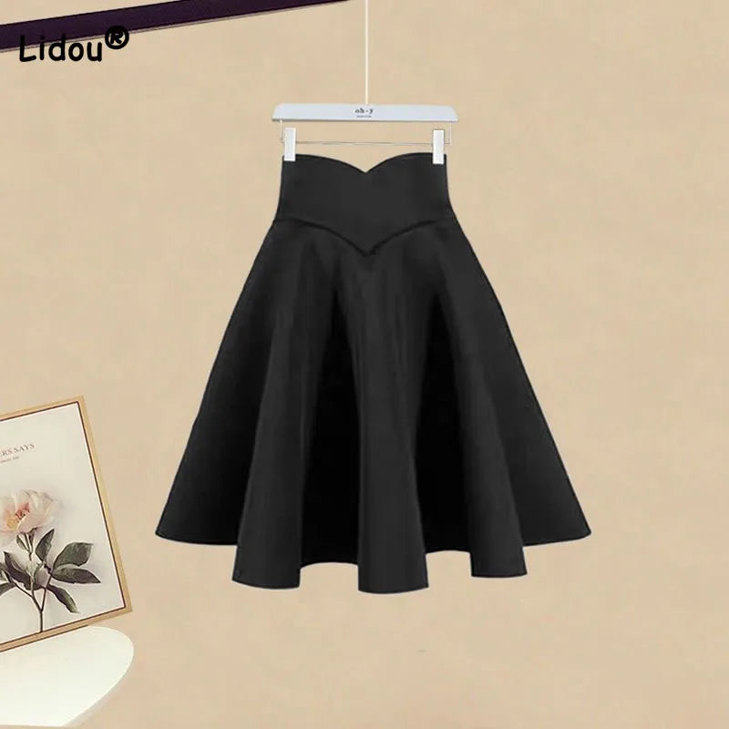 High Waist Loose Solid Color Ruffle Hem Knee Length Skirt For Women