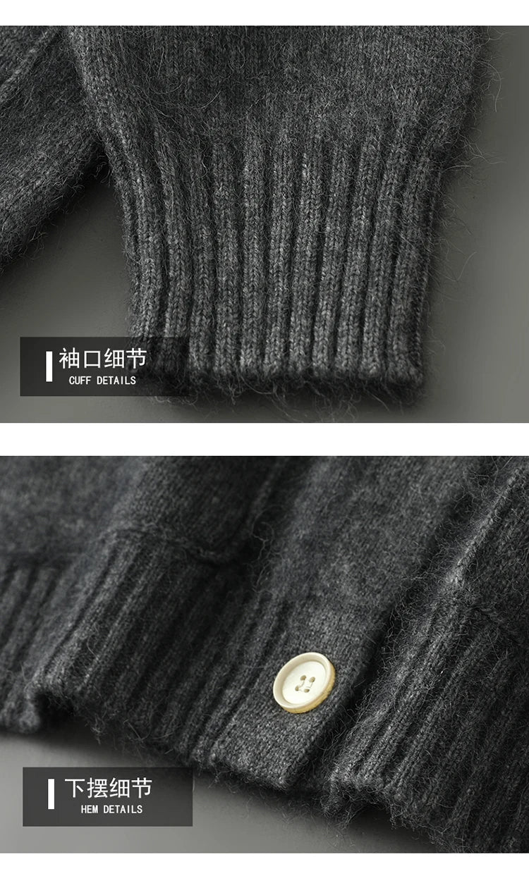 Warm Winter Wool Knit V-Neck Pocket Cardigan for Women