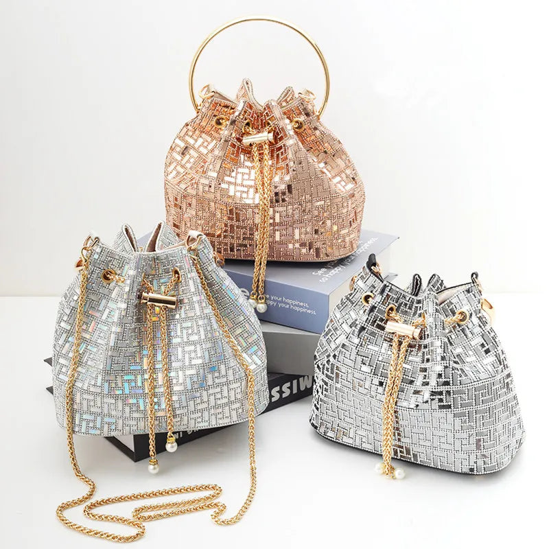 Rhinestone Evening Bucket Handbag